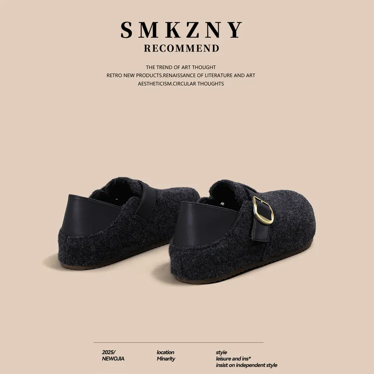 灰色增高勃肯鞋女鞋2025新款冬季加绒两穿保暖棉鞋百搭休闲毛毛鞋