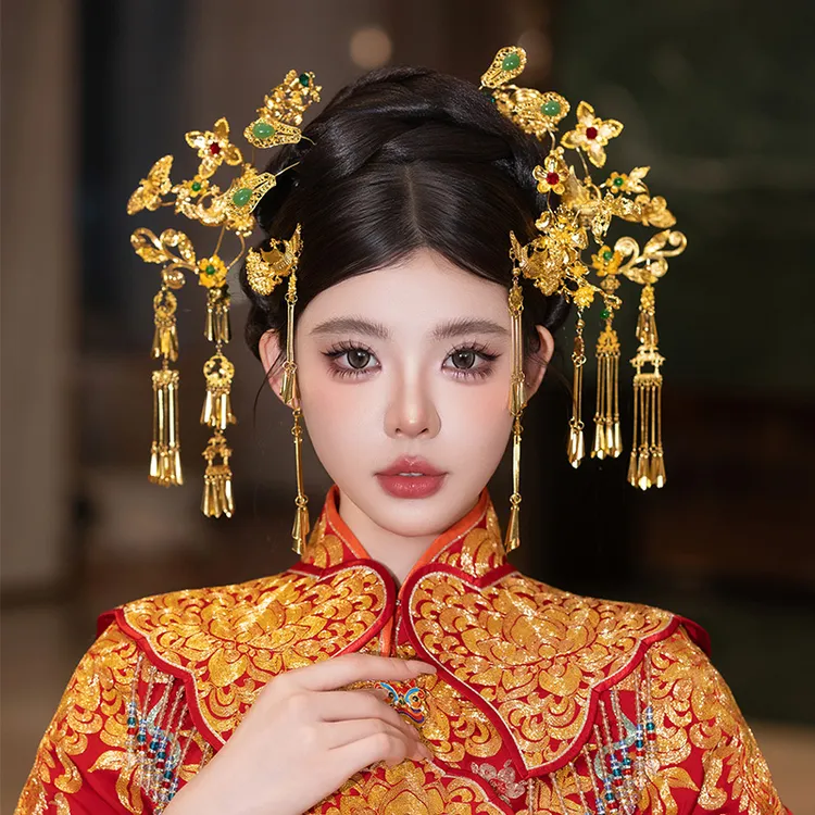 G401秀禾头饰新娘头饰新娘古风简约金色步摇气质婚礼复古流苏奢华