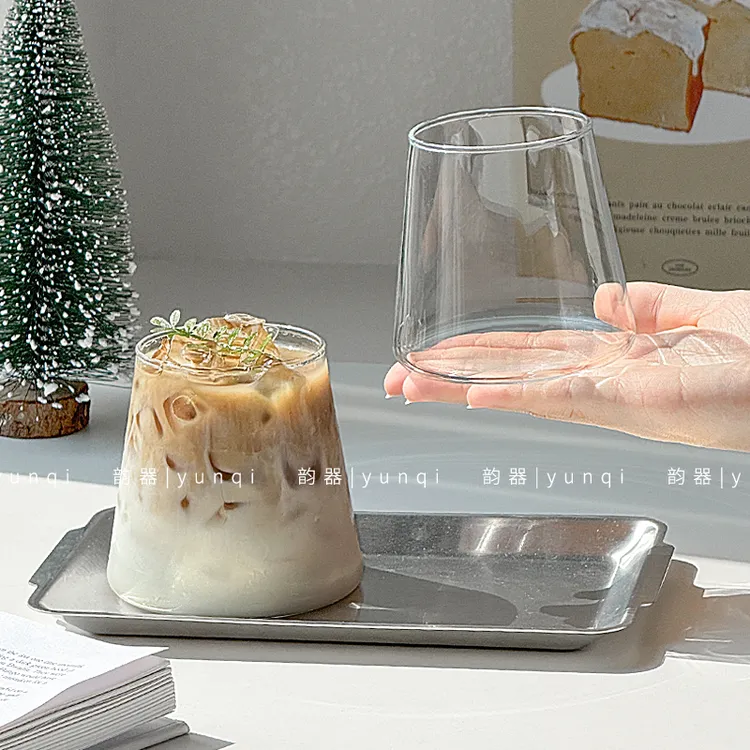 韵器ins玻璃杯高颜值富士山杯家用耐热简约透明冰美式牛奶咖啡杯