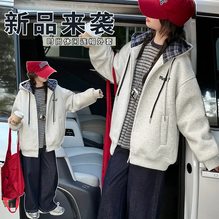 女童棉衣夹棉外套2025新款6-12岁中大童洋气休闲运动冬季加厚棉服