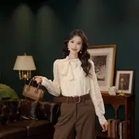 琦琦【细语呢喃】港风复古蕾丝长袖女打底显瘦上衣YA1999122