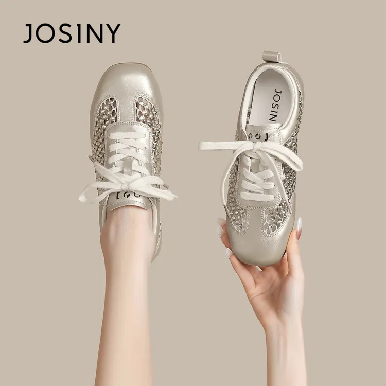 卓诗尼网面透气德训鞋女夏季2025新款小白鞋阿甘镂空休闲运动单鞋