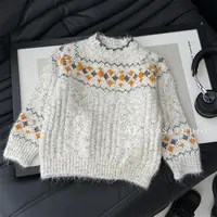 阿卷冬款儿童韩版时尚撞色提花软糯保暖套头针织毛衣MPG7463-PP3