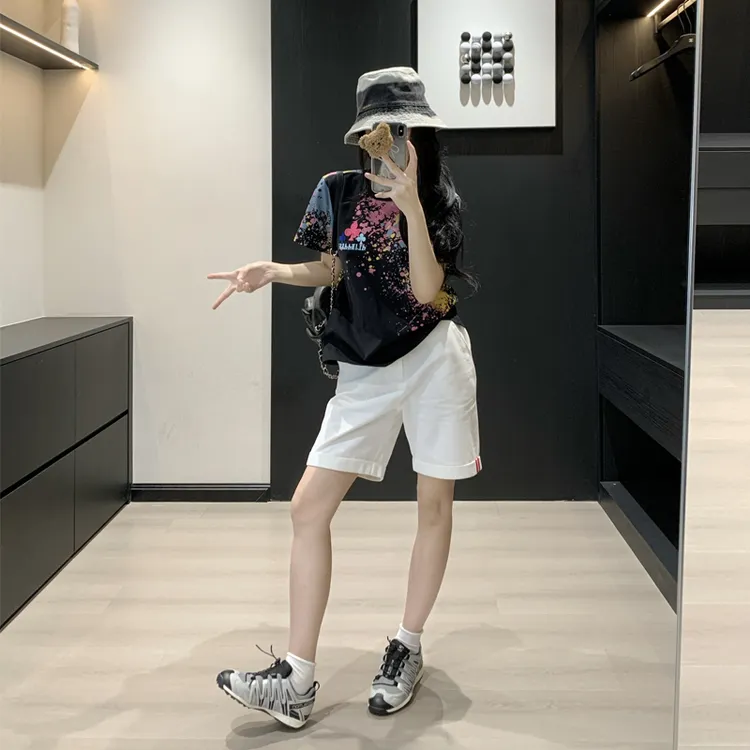 网红黑色短袖短裤时尚套装女装洋气时髦气质2025新款爆款休闲装潮