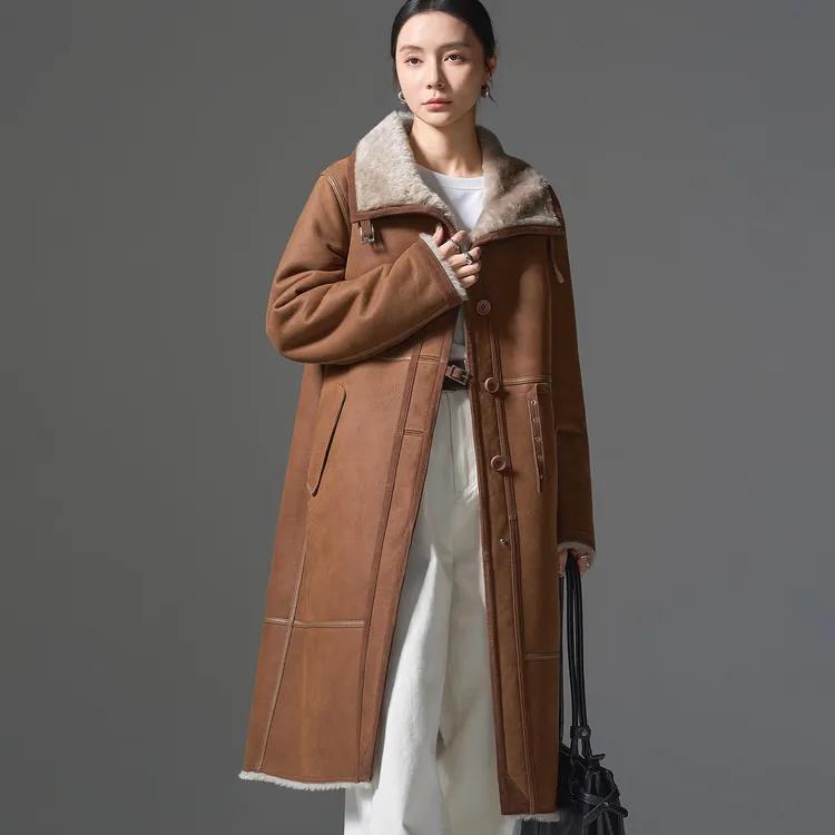 进口皮毛一体外套女2025冬季新款高级时尚加厚真羊毛皮草修身长款