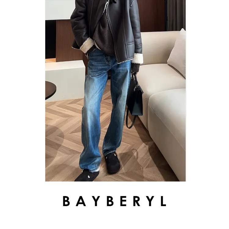 BAYBERYL老贝新猫须*蓝复古水洗柔软百搭秋牛仔裤NZK5H0609-9/13