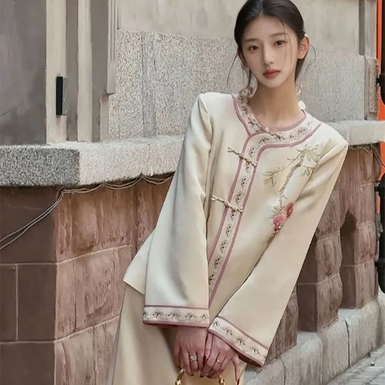 新中式国风精致盘扣重工刺绣设计感纯色直筒半裙 N1010