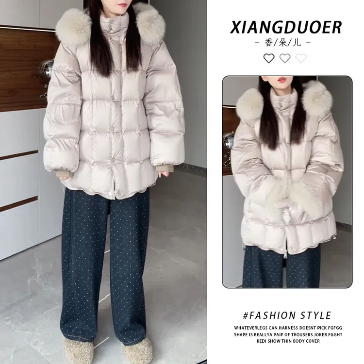 冬日温柔风毛领亮面棉服2025新款盘扣点缀日常出街温柔甜靓