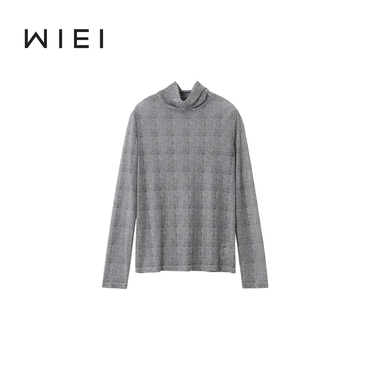 《WI EI》毛衣搭子* 定制细格纹长袖内搭皮肤衣打底T W25300153
