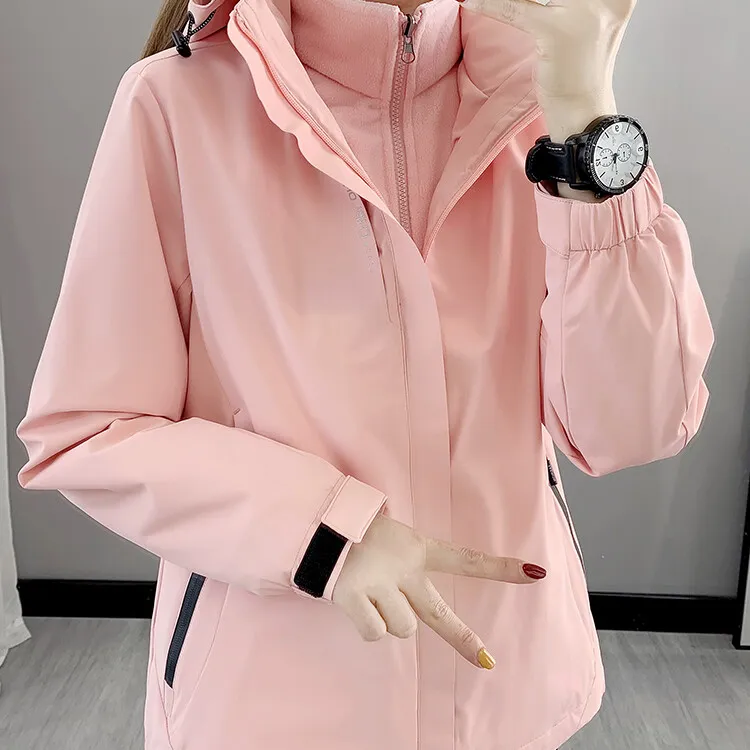 日本DB冲锋衣女三合一可拆卸两件套新款登山服加绒加厚滑雪服外套