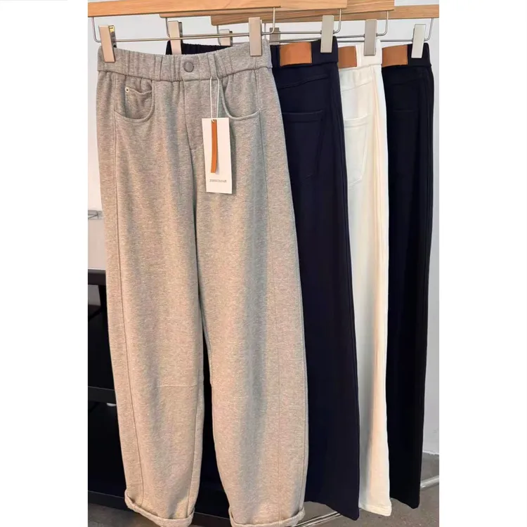 艾塔莉宽松口袋高腰休闲裤秋季新款百搭松紧腰阔腿裤韩版时尚长裤