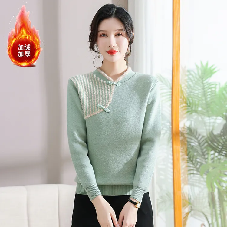 妈妈秋冬装洋气内搭上衣中年女加绒特厚毛衣中老年针织打底衫