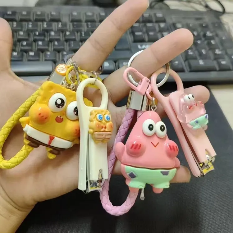 【香蕉】海绵宝宝钥匙扣指甲剪挖耳勺情侣一对可爱包挂饰汽车挂件
