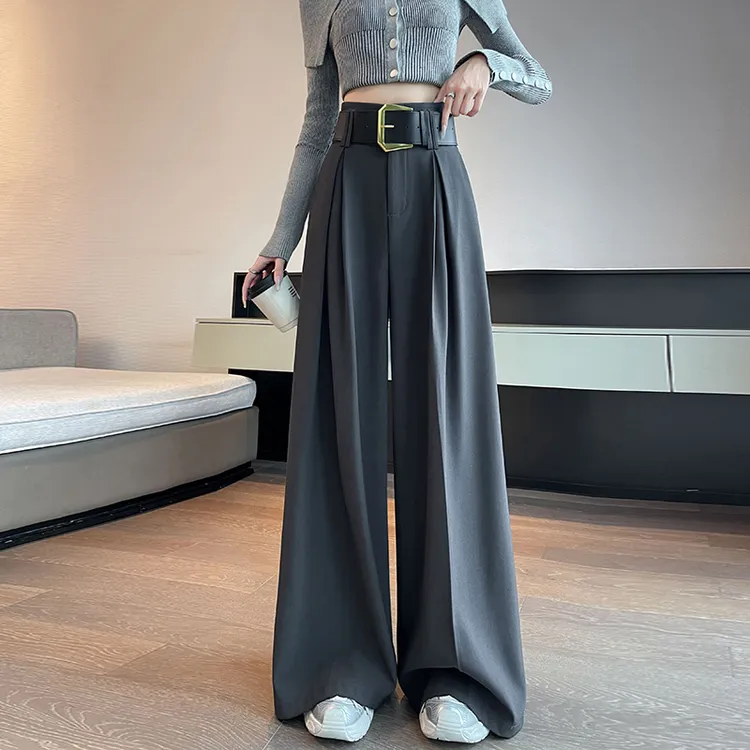 高级感时尚西装阔腿裤女秋季新款高腰垂感显瘦窄版直筒休闲拖地裤