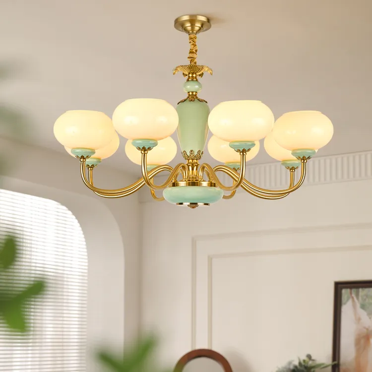 【青瓷铜韵】美式简约新古典客厅灯餐厅灯具法式现代陶瓷高端吊灯