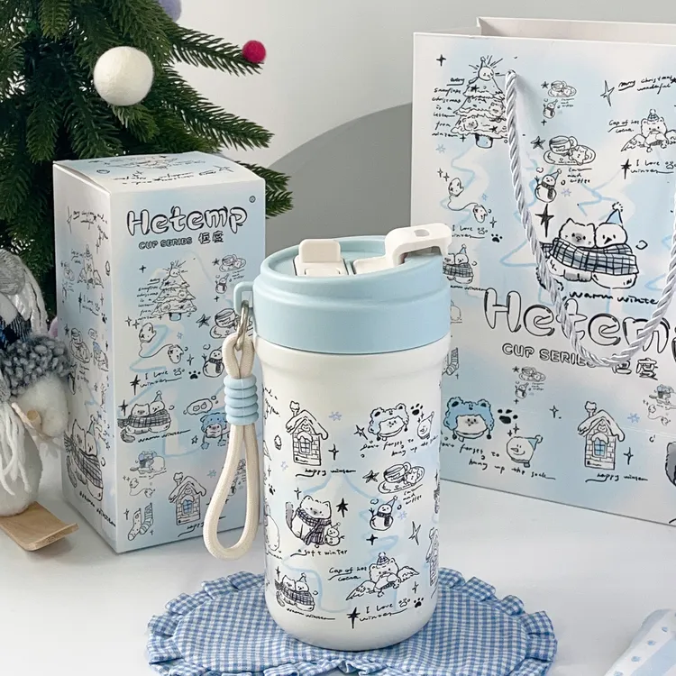 恒度雪人猫咪316不锈钢咖啡保温杯生日圣诞礼物送女生高颜值杯子