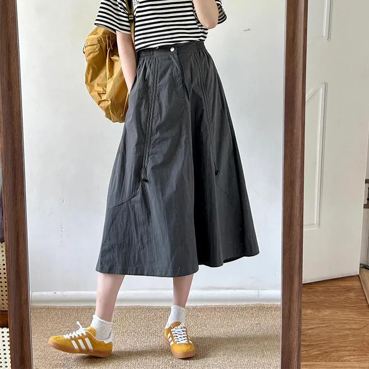 美式Bella风工装半身裙女春秋新款胖mm大码高腰速干显瘦a字伞裙