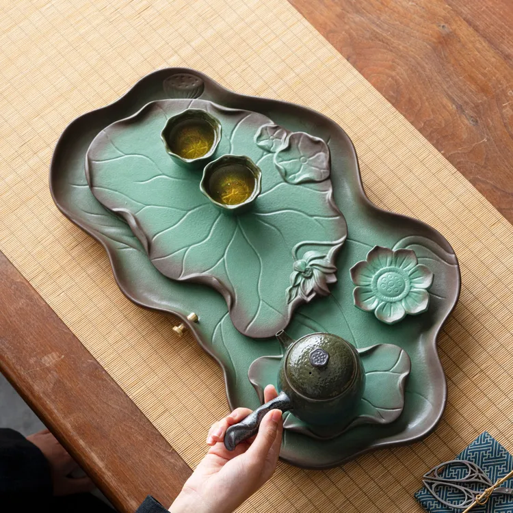 匠赋日式陶瓷功夫茶具茶盘家用排水式储水两用茶台干泡小茶台托盘