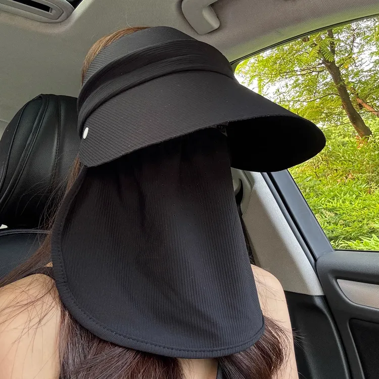 大檐防晒帽女防紫外线空顶遮阳帽骑车遮脸太阳帽夏季可扎马尾帽子