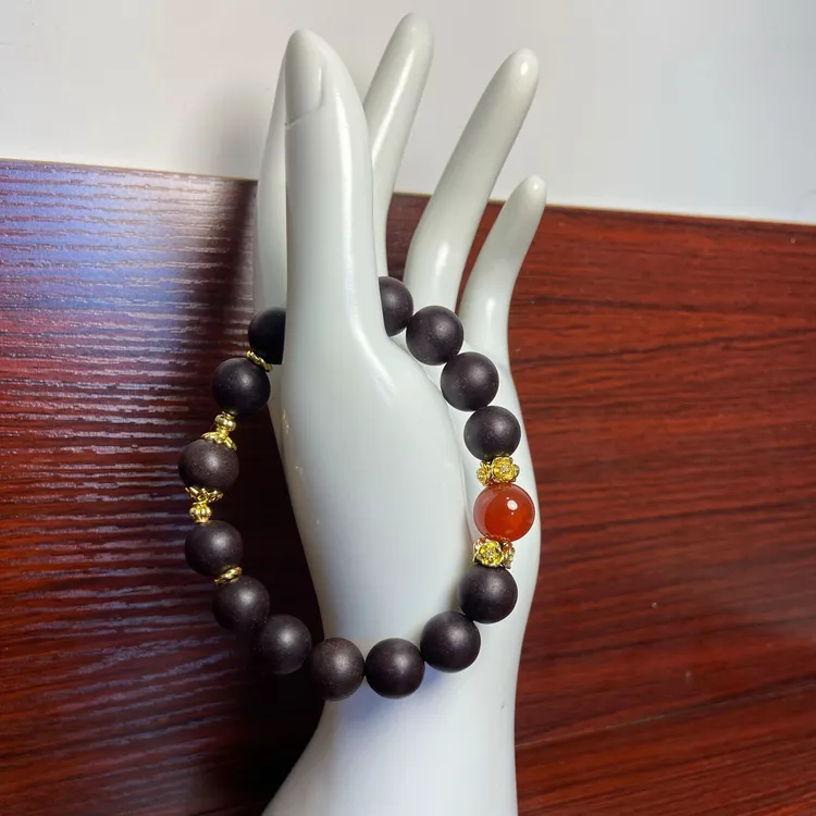 合金琉璃手链 纯手工中药墨红玫瑰酸枣仁手串