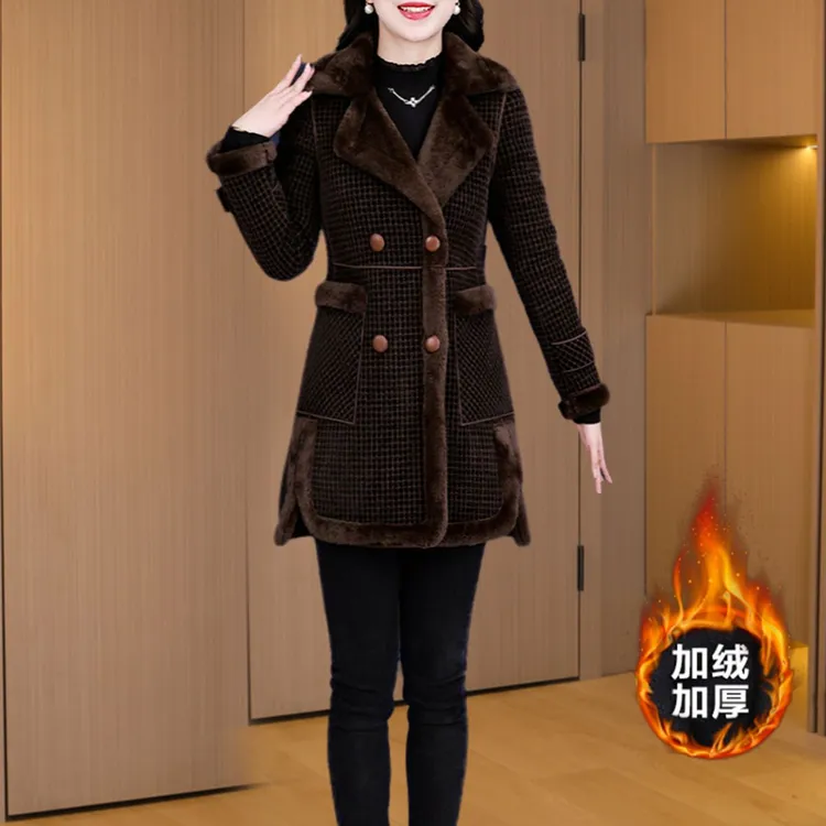 小香风格纹毛呢外套女士秋冬2025新款高端品牌中长款加绒加厚大衣