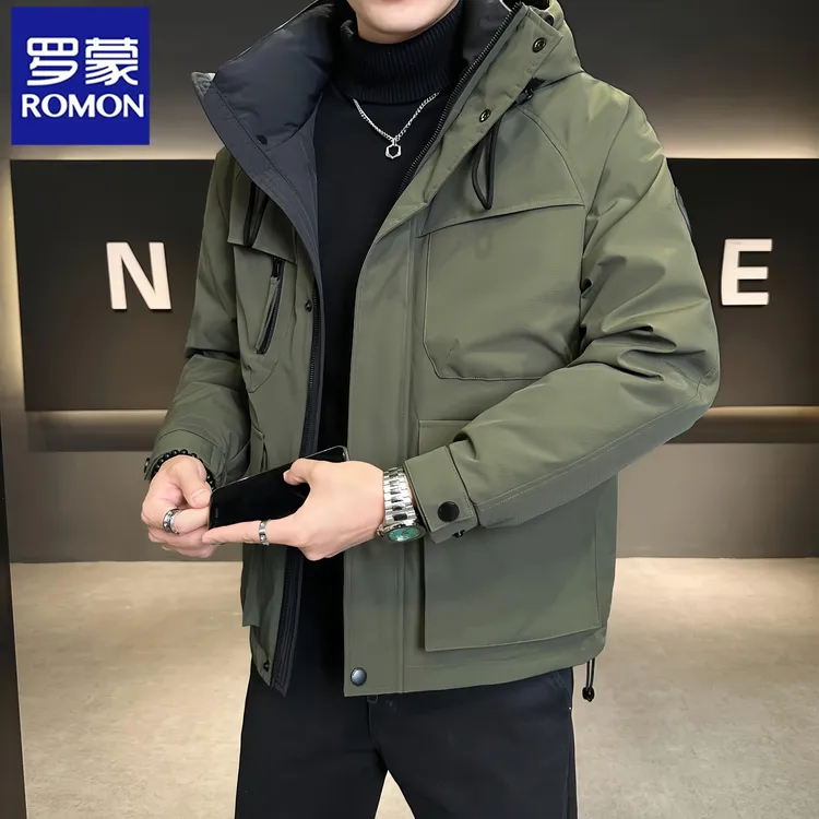 Romon/罗蒙高级男士羽绒服2025冬季加厚休闲宽松男士连帽鸭绒外套