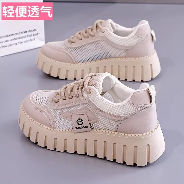 精选女鞋新款透气镂空网鞋子女韩版百搭厚底运动鞋休闲板鞋小白鞋
