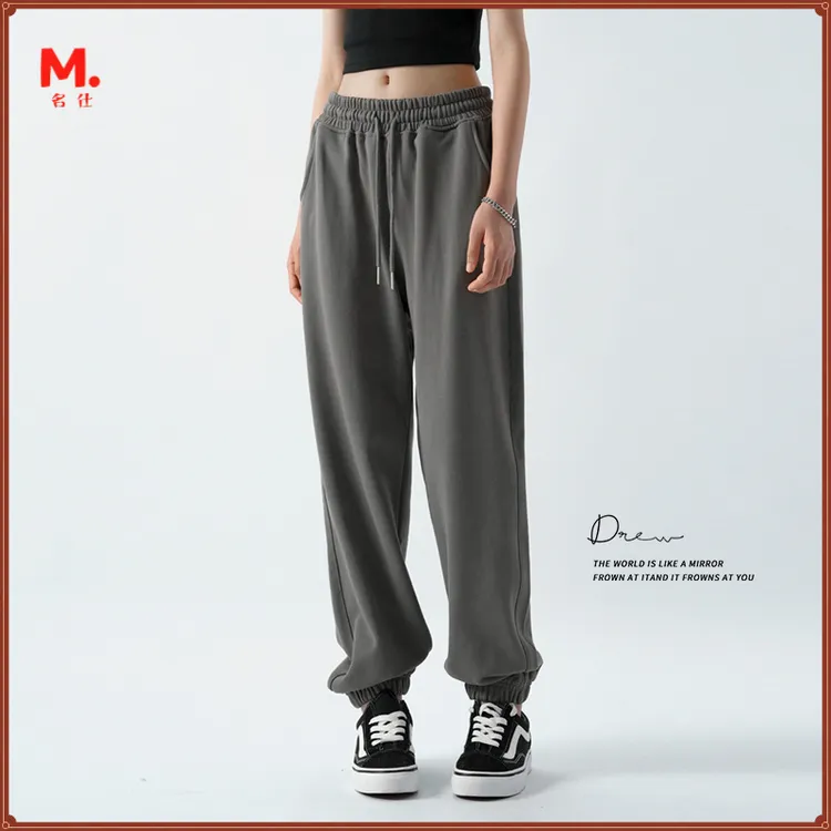 重磅精梳棉美式运动卫裤男2025秋季新款女束脚裤子宽松休闲裤