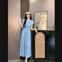 休闲套装女洋气宽松显瘦褶皱两件套2094