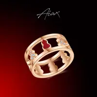 AIAX镀K金【福禄环绕】福运招财立体镂空多葫芦戒指送老婆TSS7891