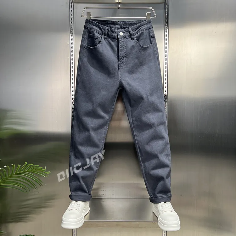 秋冬新款染色牛仔裤男士弹力简约合体直筒休闲裤基础通勤百搭高级