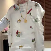 m022新中式彩线刺绣斜襟棉麻衬衫上衣