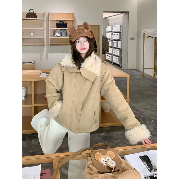 H1719【艺术荒山】冬季新款新生艺术感轻复古舒适加绒加厚外套女