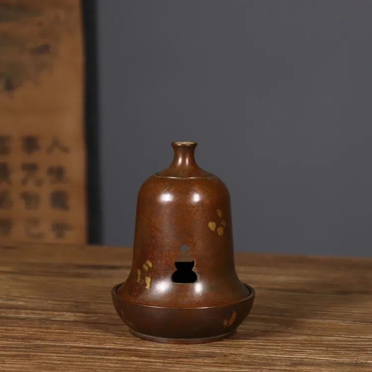 紫铜钟炉黄铜香炉骰盅纯铜家用仿古家居室内装饰品创意摆件工艺品