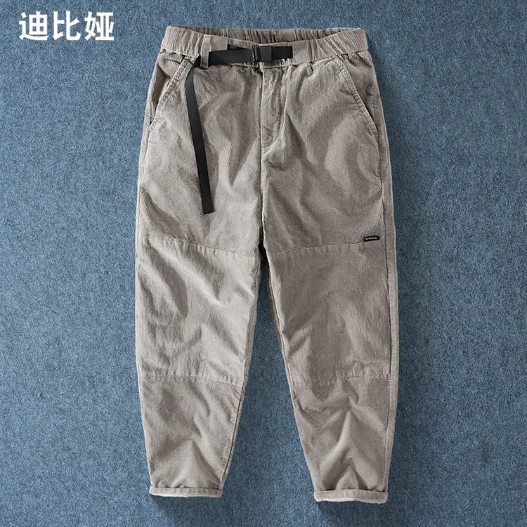 迪比娅秋季条绒日系潮流抽绳灯芯绒九分休闲裤男松紧腰锥形长裤Y
