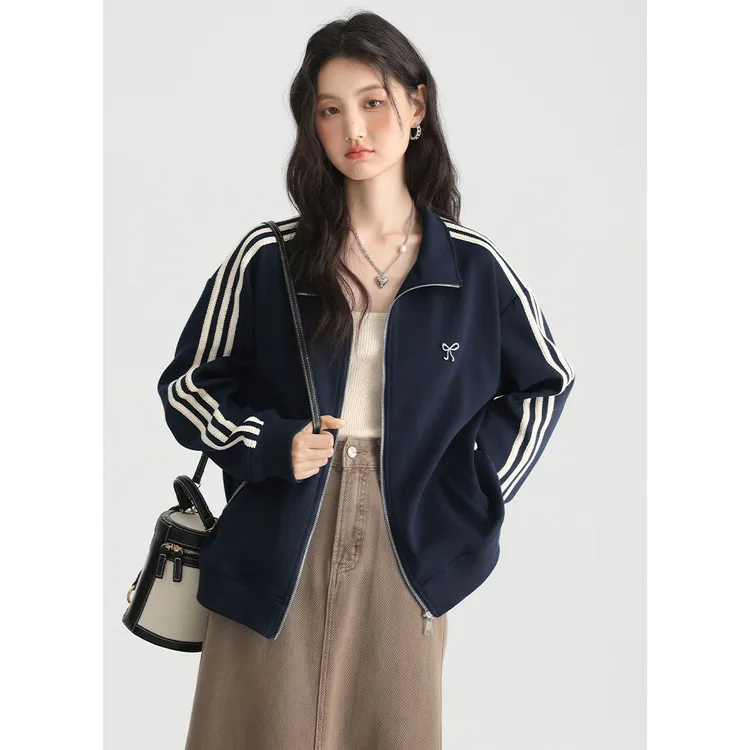 三条杠卫衣女运动外套2025秋季新款长袖开衫宽松百搭拉链上衣薄款