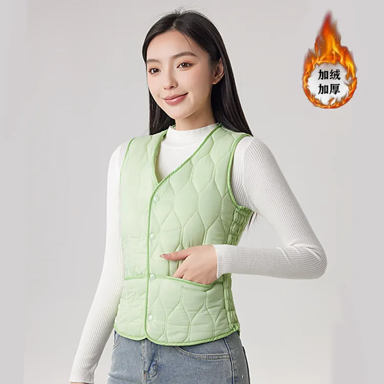 女士青年妈妈加绒坎肩加厚棉内胆修身显瘦防寒保暖夹克中老年马甲