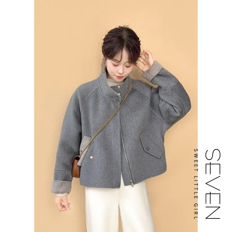 ⑦七七146小个子秋冬季保暖双面呢羊毛大衣女短款毛呢外套女小美说