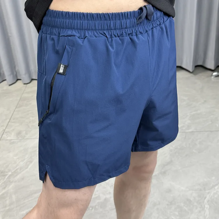 拉链口袋运动短裤男士速干弹力三分裤开衩跑步健身短裤系带运动裤