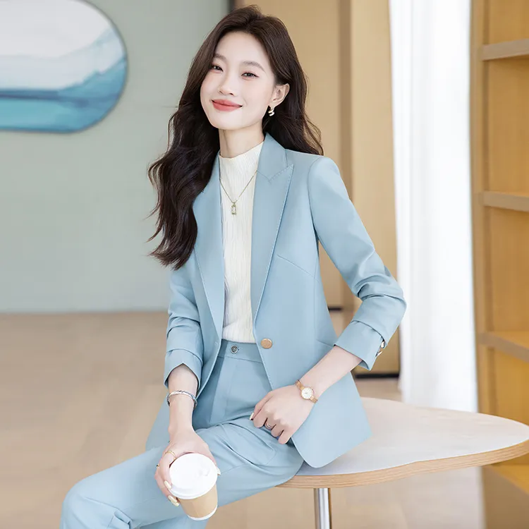 蓝色西装外套女新款春秋职业气质女神范高级感西服套装女款工作服