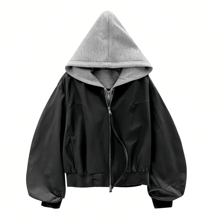 高级感时尚气质外套女2025年秋冬新款宽松休闲百搭撞色连帽上衣