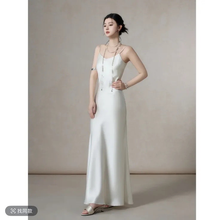 2025爆款显瘦连衣裙【清仓特惠】冰丝缎气质法式长裙高级吊带连衣裙