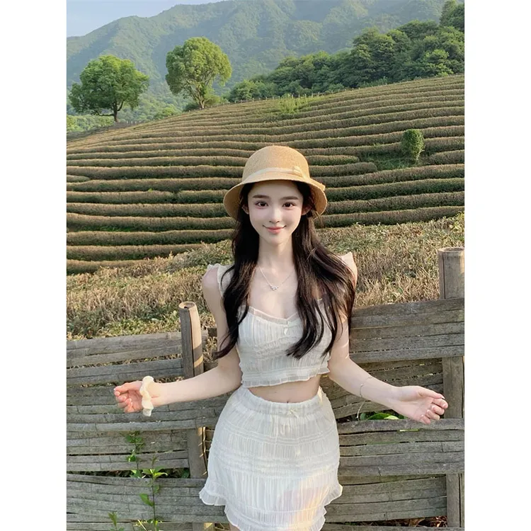 【海岛假期】雪纺吊带半裙时尚套装设计感百搭两件套女