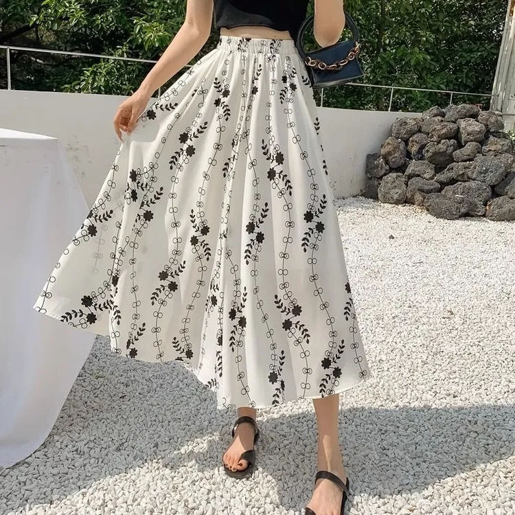 裙子女夏季雪纺碎花半身裙新款韩系薄款小个子a字半裙中长款