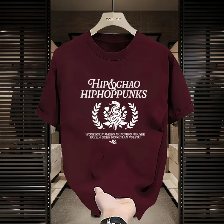 赫库森2025新款潮牌纯棉T恤圆领上衣印花时尚国潮新年短袖打底衫