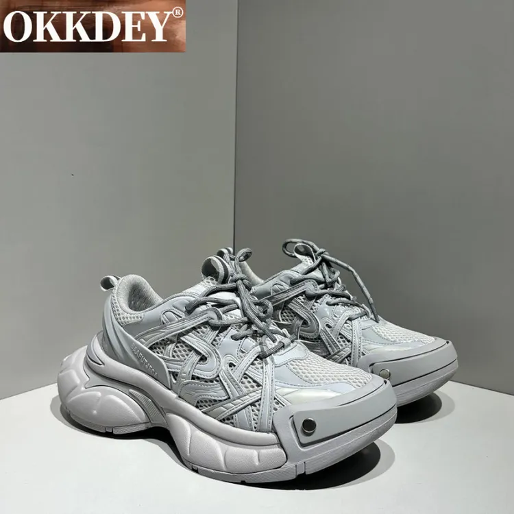 okkdey云石灰星星老爹鞋男女春季增高厚底跑鞋情侣网面男鞋
