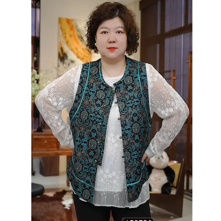 金雀绫【蕉叶莲】100桑蚕丝新中式宋锦国风加宽加大马夹SZA2TL504