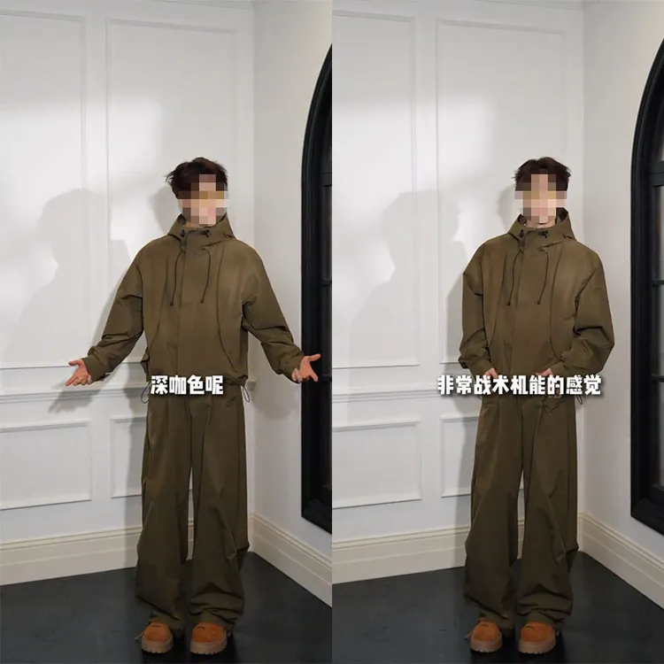 龙刀刀秋季上款潮流美式户外工装冲锋衣连帽夹克宽松百搭长裤套装