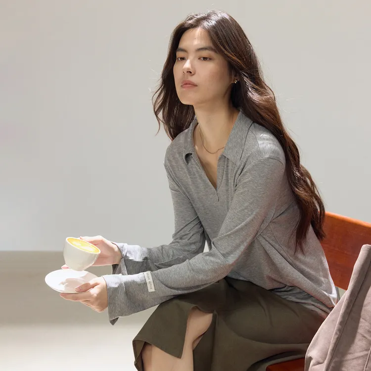 【早秋新品】SPLAN 慵懒风莱赛尔长袖罩衫轻薄T恤25499