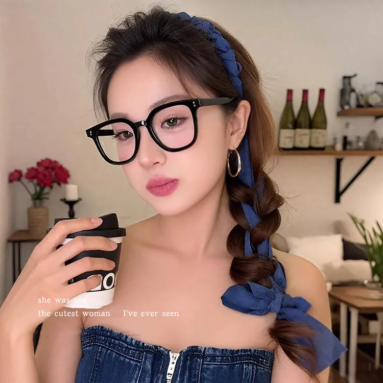 超仙牛仔蓝齿梳飘带发箍女2025新款高颅顶头箍麻花辫编发带压发窟